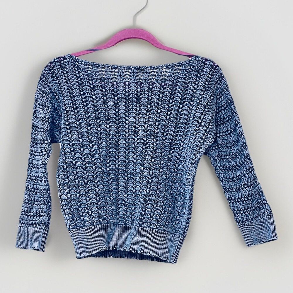 Free People Cropped Sweater SP Charcoal Crochet Knit Cotton Open Weave Boho Chic